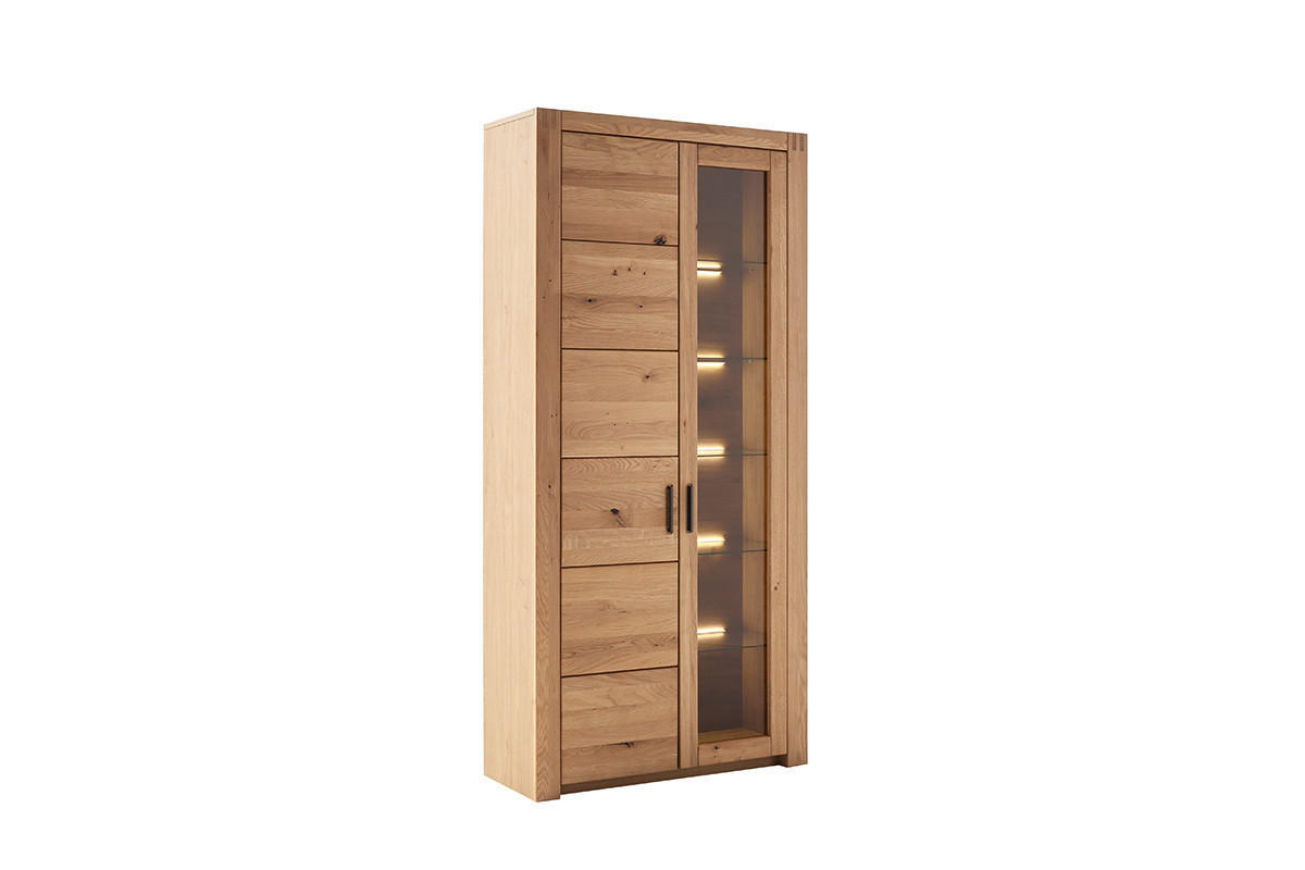 VITRINE in massiv Asteiche Eichefarben  - Eichefarben/Anthrazit, Design, Glas/Holz (97/203/37cm) - Livetastic