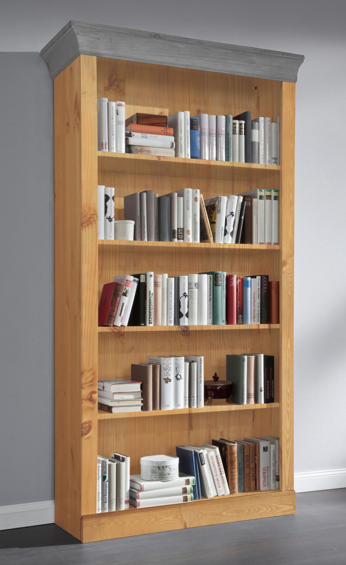 REGAL Kiefer massiv Laugenfarbig, Grau  - Laugenfarbig/Grau, ROMANTIK / LANDHAUS, Holz (108/202/38cm) - Boxxx