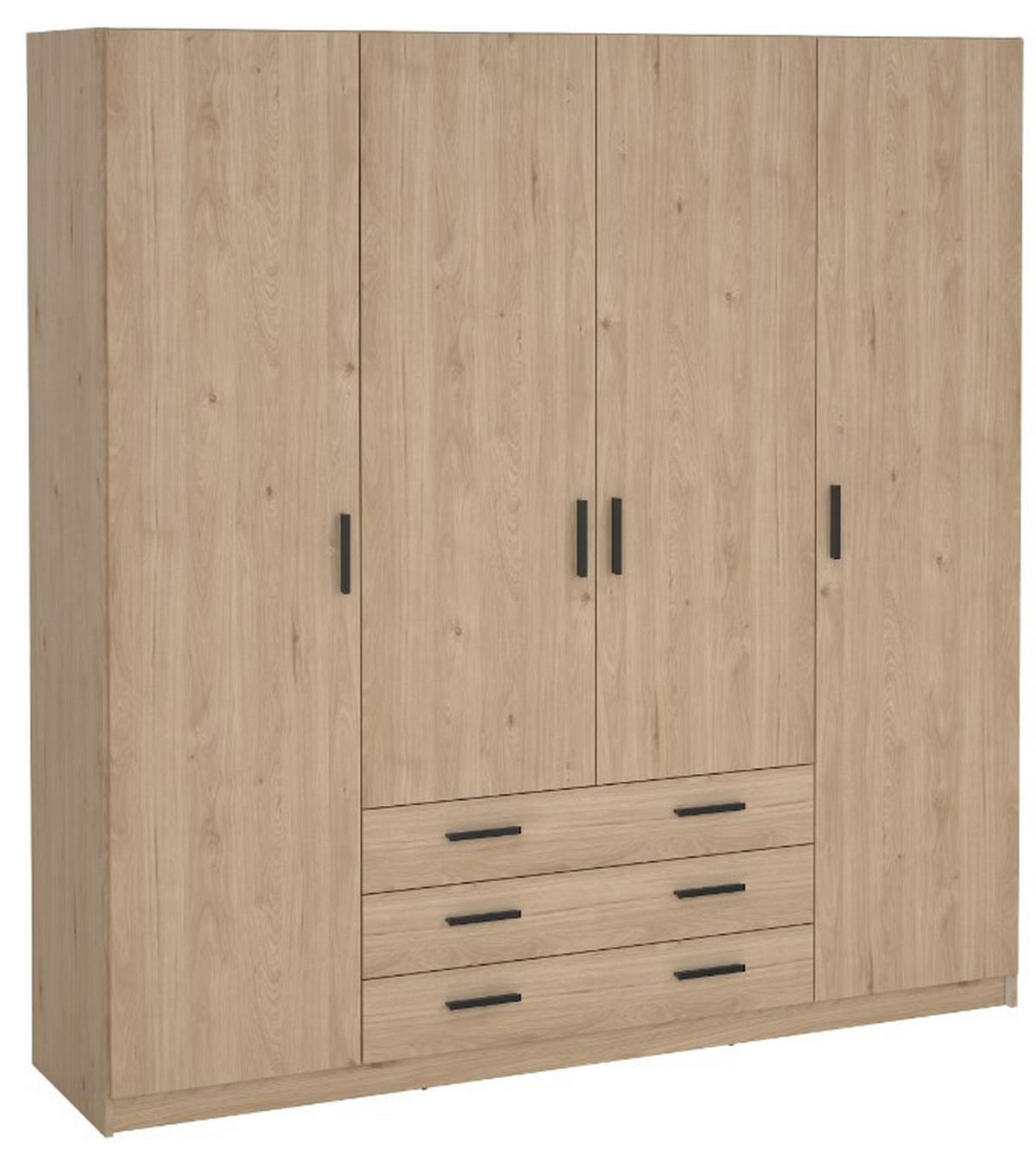 GARDEROB 195,5/200,4/49,6 cm 4-dörrar - svart/ekfärgad, Basics, metall/trämaterial (195,5/200,4/49,6cm) - Best Price