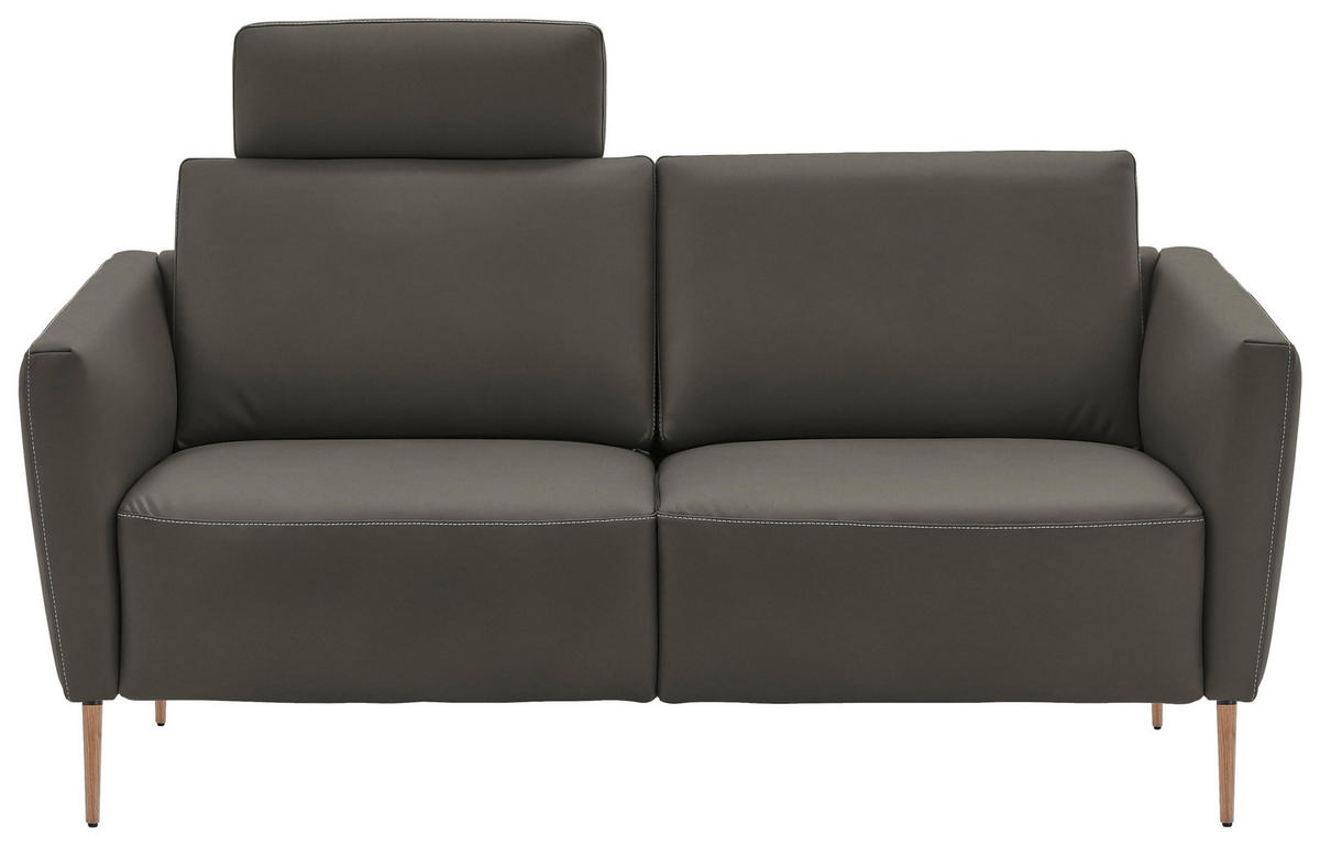 2-SITZER-SOFA  in Echtleder Dunkelgrau   - Eichefarben/Dunkelgrau, Natur, Leder/Holz (182/86/87cm) - Valnatura
