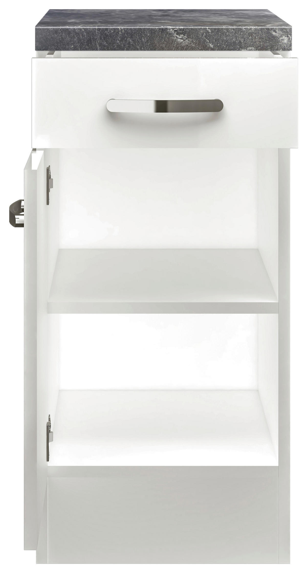 KÜCHENUNTERSCHRANK 40/86/60 cm  in Weiß, Weiß Hochglanz  - Schieferfarben/Edelstahlfarben, MODERN, Holzwerkstoff/Metall (40/86/60cm) - FlexWell
