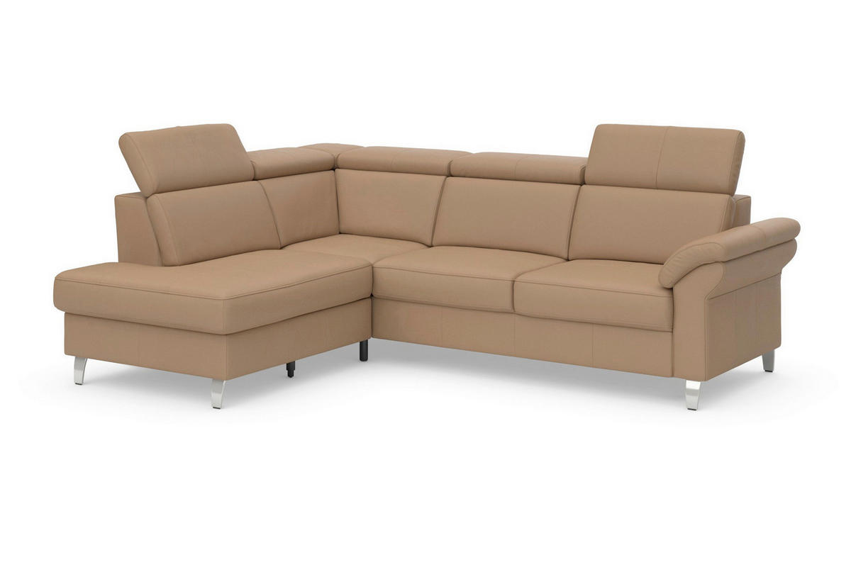 ECKSOFA 194/245 cm ARNGAST E in Echtleder Cappuccino Kopfteilverstellung  194/245 cm  - Chromfarben/Cappuccino, Basics, Leder/Textil (194/245cm) - Sit & More