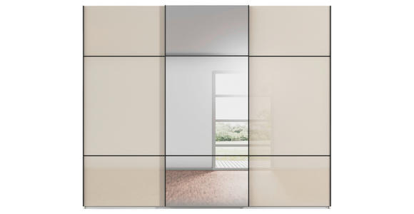 SCHWEBETÜRENSCHRANK 301/223/68 cm 3-türig Weiß, Champagner - Champagner/Schwarz, KONVENTIONELL, Glas/Holzwerkstoff (301/223/68cm) - Novel