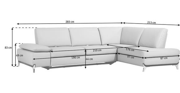 WOHNLANDSCHAFT Echtleder - Gelb/Alufarben, Design, Leder/Metall (283/213cm) - DIETER KNOLL