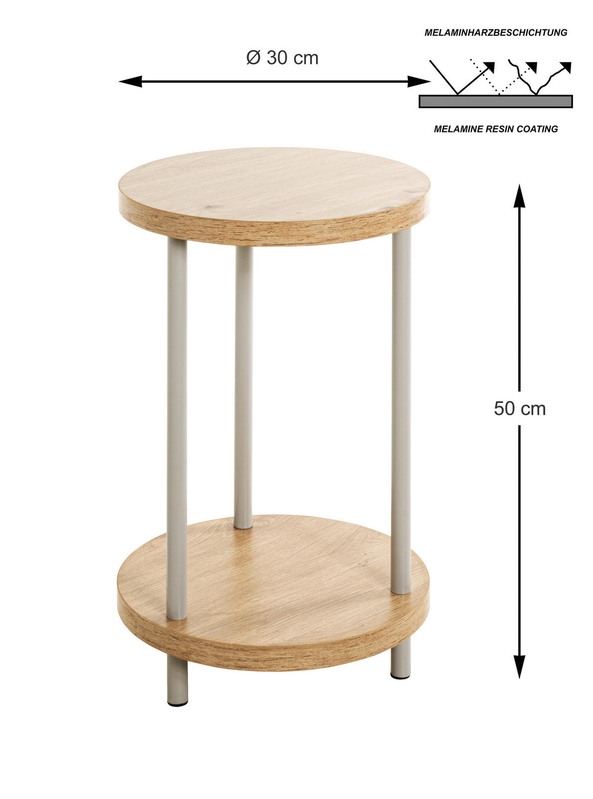 BEISTELLTISCH Grau, Eichefarben, Beige rund  - Eichefarben/Beige, Trend, Holzwerkstoff/Metall (30/50cm)