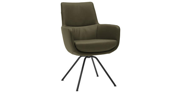 ARMLEHNSTUHL  Beinauswahl, Lederauswahl, Typenauswahl, Sitzfläche 360° drehbar  Echtleder  - Schwarz/Olivgrün, Design, Leder/Metall (60/90/61cm) - Dieter Knoll