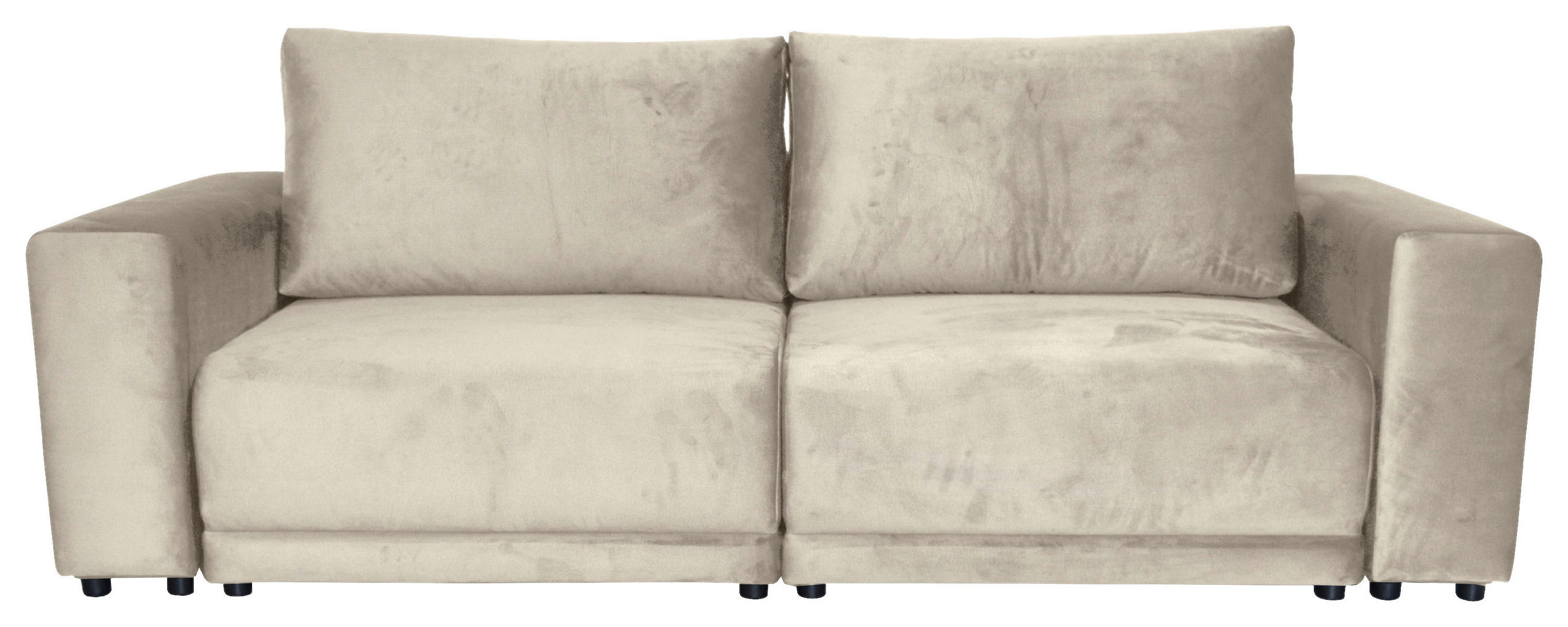 BIGSOFA  in Velours Beige  - Beige/Schwarz, Design, Kunststoff/Textil (256/88/120cm) - home24