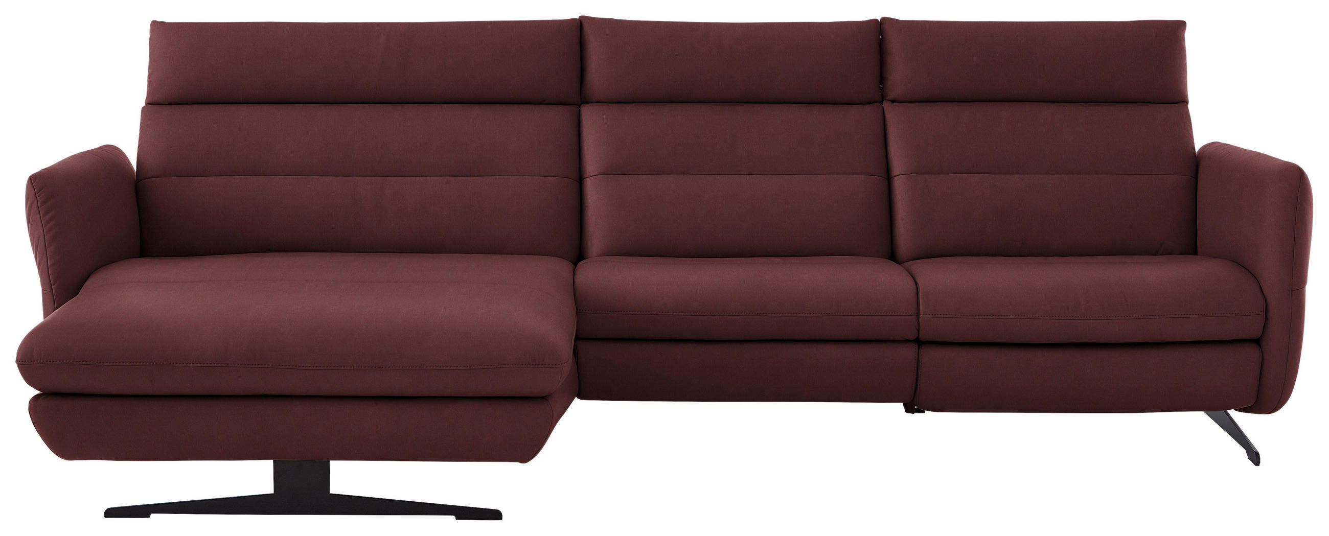 ECKSOFA in Echtleder Bordeaux  - Bordeaux/Schwarz, Design, Leder/Metall (169/298cm) - Dieter Knoll