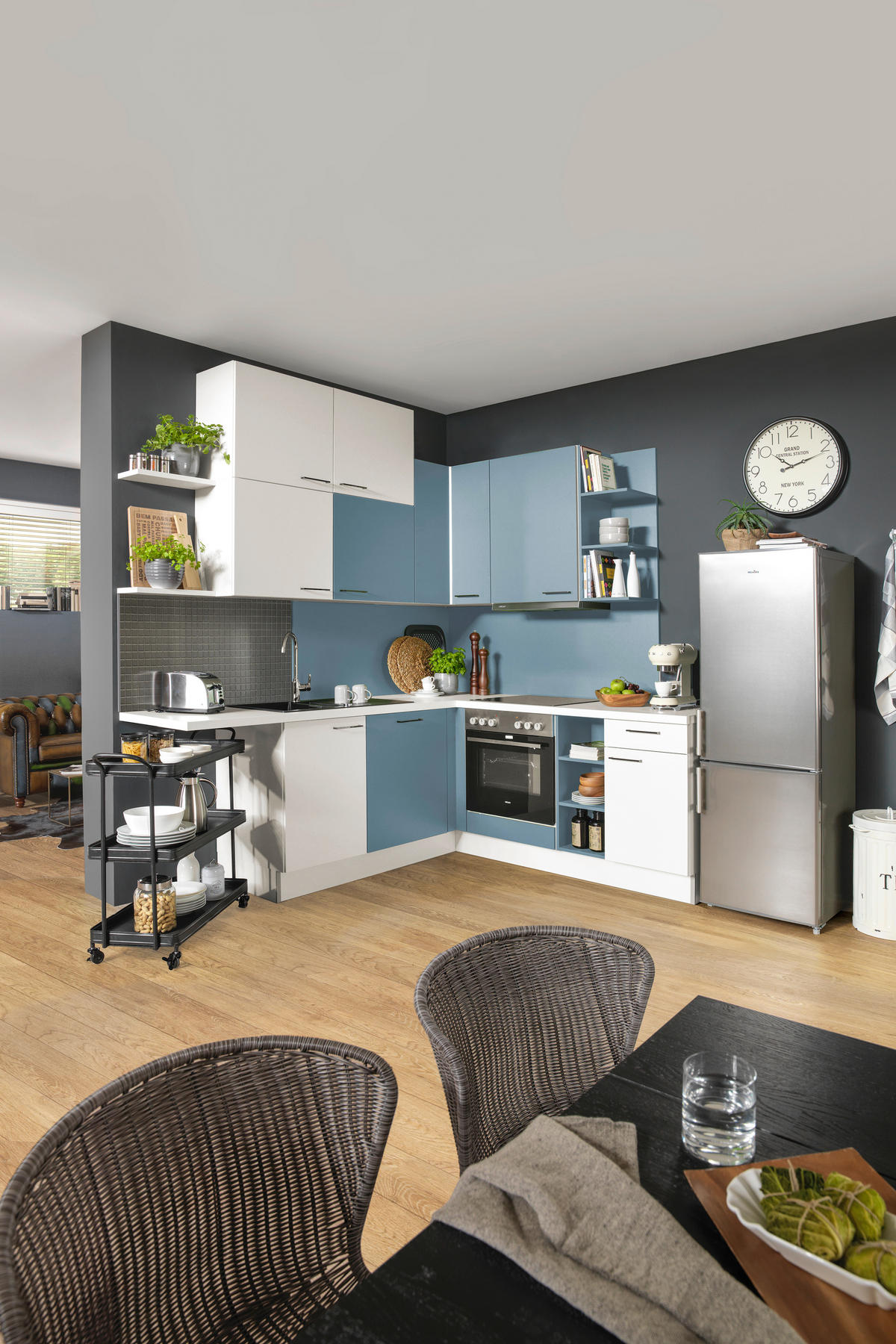 ECKKÜCHE 220/260 cm  in Weiß, Pastellblau  - Pastellblau/Weiß, Design, Holzwerkstoff (220/260cm) - Xora