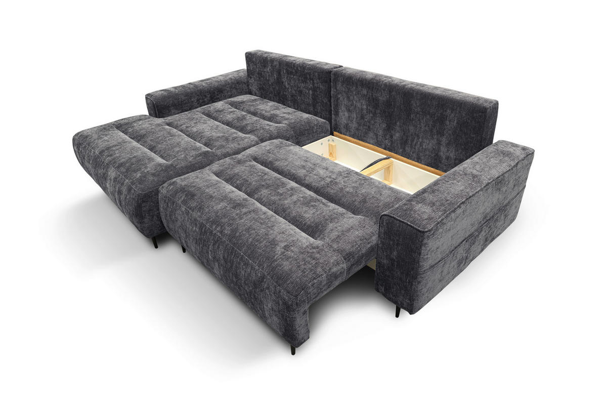 ECKSOFA PABLO Grau Struktur Bettkasten, Rückenkissen  - Schwarz/Grau, Design, Holz/Textil (160/260cm) - MID.YOU