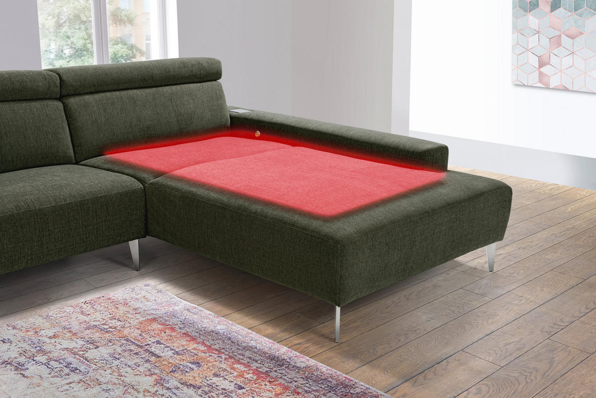 ECKSOFA in Webstoff Grün  308/205 cm  - Alufarben/Grün, Design, Textil (308/205cm) - Sedda