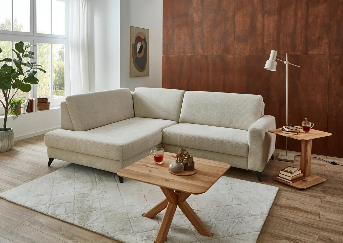 ECKSOFA Beige Chenille  - Beige/Schwarz, Design, Textil/Metall (182/239cm) - Valnatura