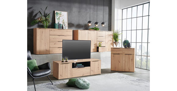 KOMMODE , 91/93/42 cm, 2 Schublade(n)  - Eichefarben/Schwarz, KONVENTIONELL, Holzwerkstoff/Kunststoff (91/93/42cm) - Xora