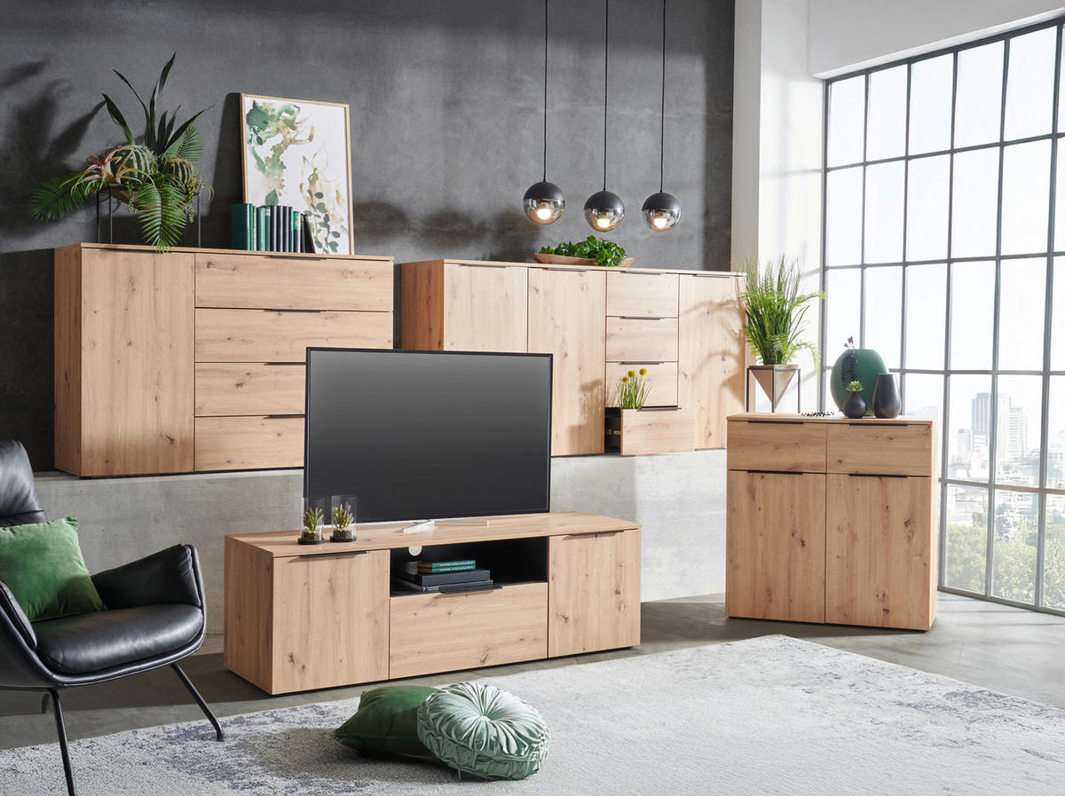 BYRÅ 91/93/42 cm  - svart/ekfärgad, Klassisk, metall/trämaterial (91/93/42cm) - Xora