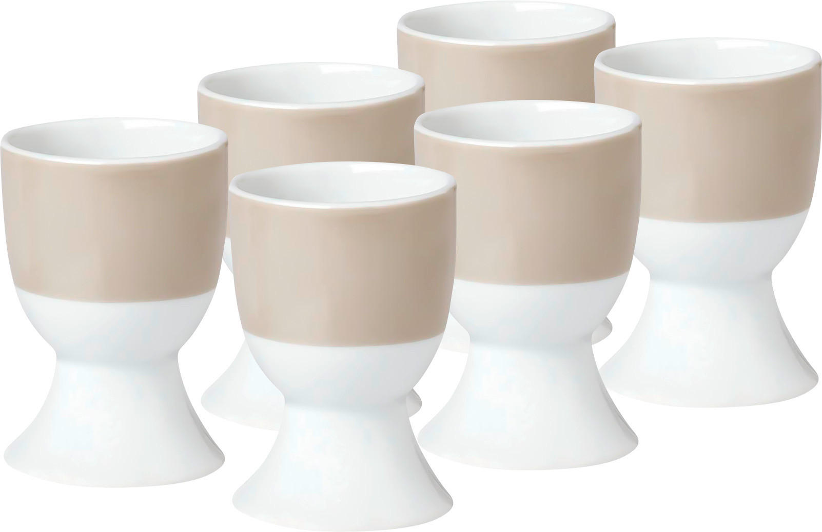 EIERBECHERSET Keramik Porzellan 6-teilig - Taupe/Weiß, Basics, Keramik (4,5/6,5cm) - Van Well