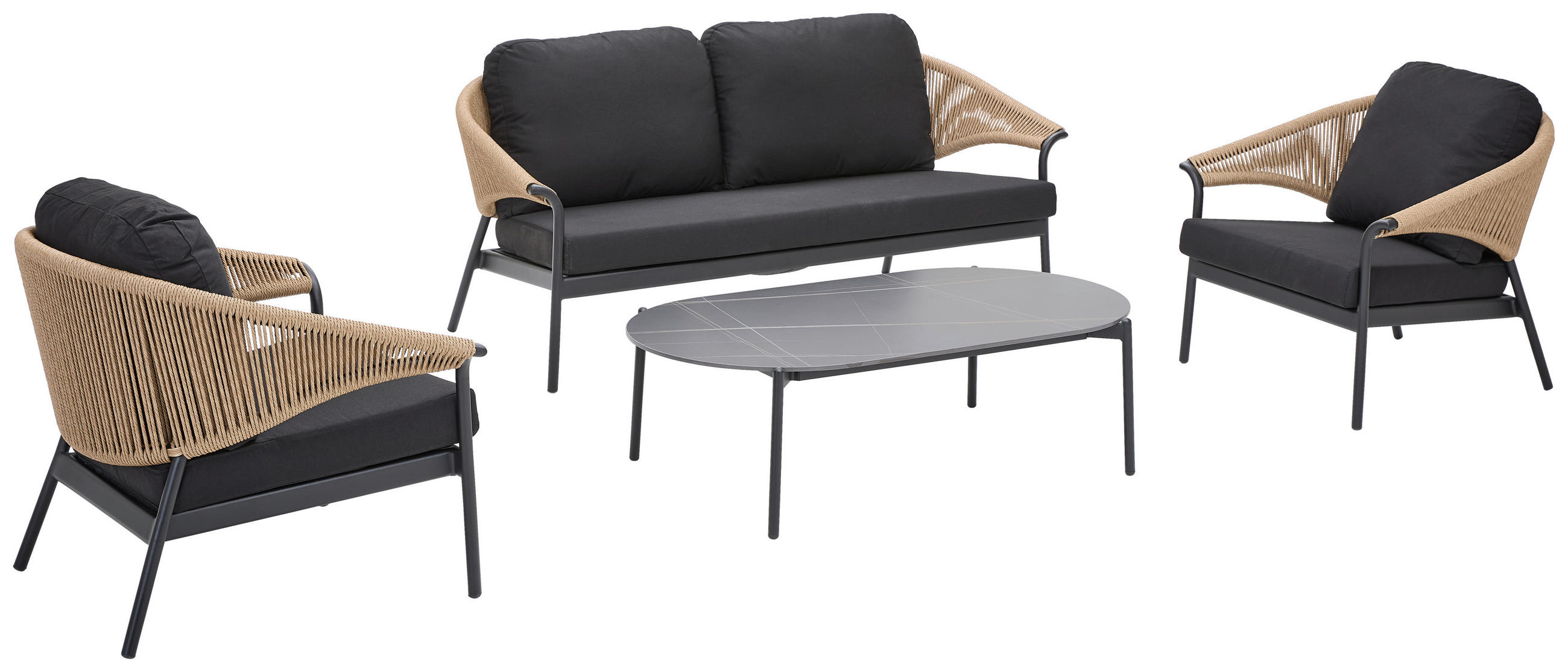 GARTENMÖBEL-SET Aluminium  - Schwarz/Naturfarben, Design, Keramik/Kunststoff - Dieter Knoll
