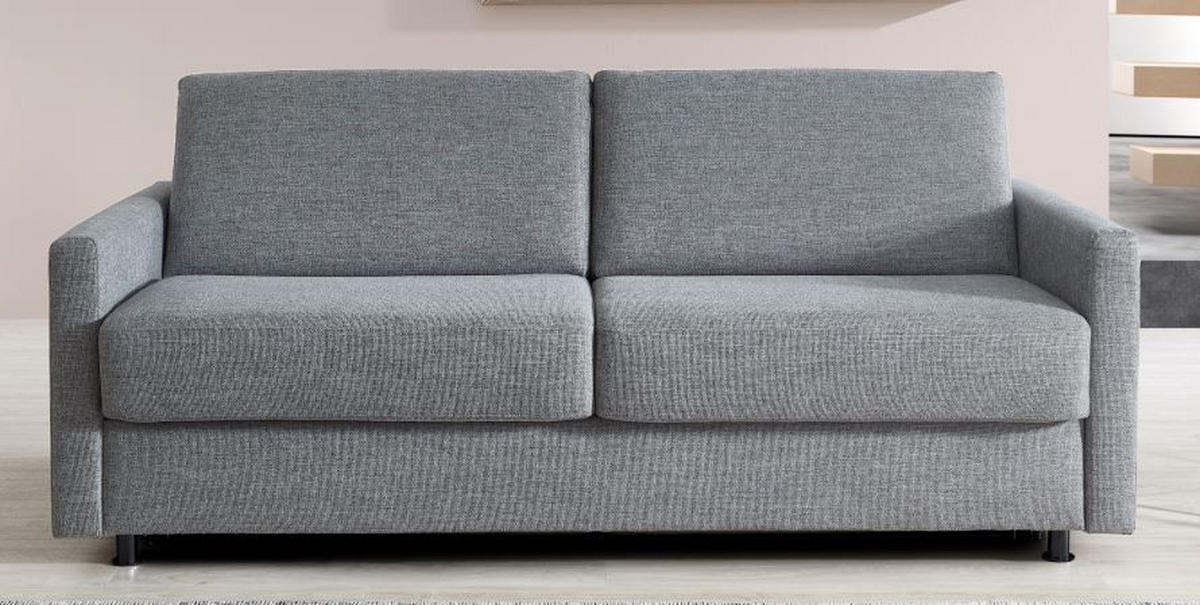 SCHLAFSOFA Flachgewebe Grau Fussart wählbar, Stoffauswahl, Armteilvarianten, Rücken echt  - Schwarz/Grau, Konventionell, Textil/Metall (207/88/101cm) - Bali