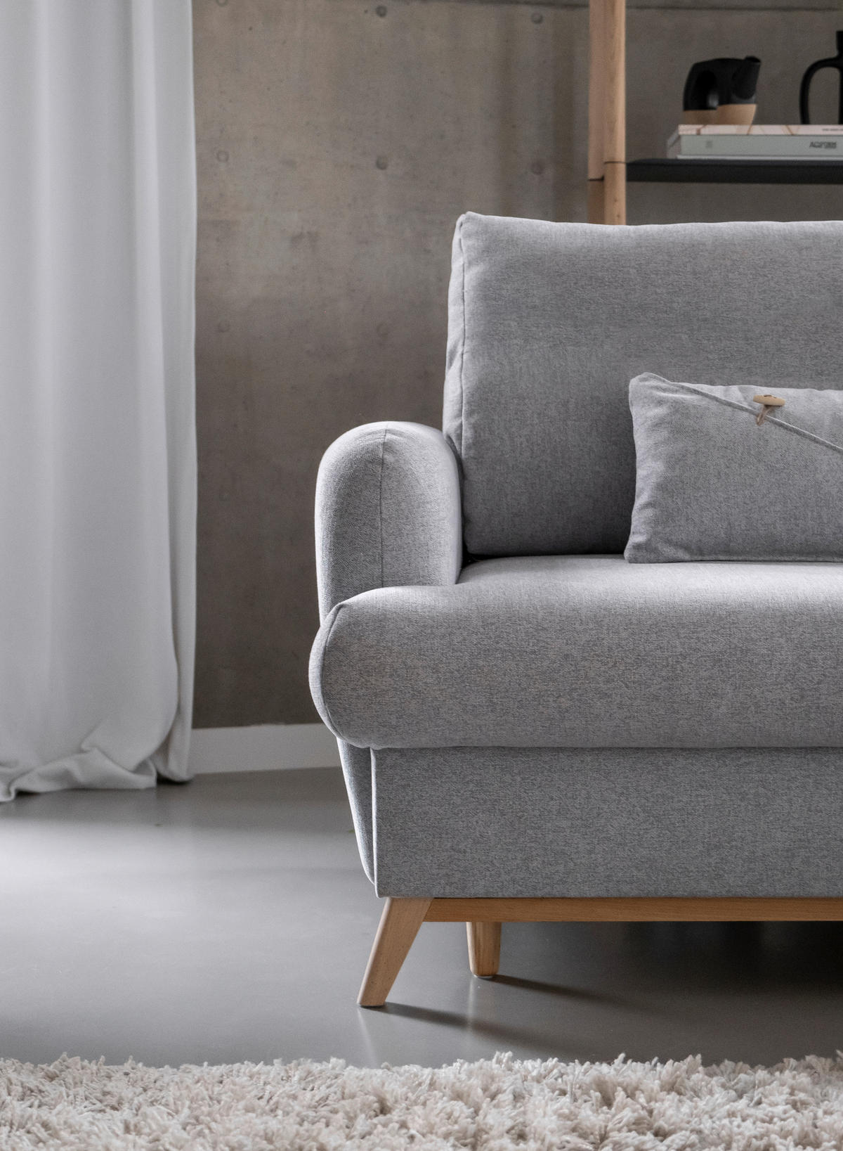 ECKSOFA in Chenille Hellgrau  - Hellgrau/Naturfarben, Holz/Textil (235/157cm) - MID.YOU