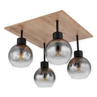 DECKENLEUCHTE    40/40/33,5 cm  - Schwarz/Braun, Natur, Glas/Holzwerkstoff (40/40/33,5cm) - Globo