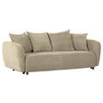 SCHLAFSOFA mit Liegefunktion, Schlafen auf Sitzhöhe, Rücken echt Flachgewebe Beige - Beige/Schwarz, KONVENTIONELL, Kunststoff/Textil (250/74/108cm) - Carryhome