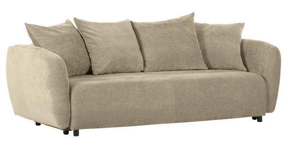 SCHLAFSOFA mit Liegefunktion, Schlafen auf Sitzhöhe, Rücken echt Flachgewebe Beige - Beige/Schwarz, KONVENTIONELL, Kunststoff/Textil (250/74/108cm) - Carryhome