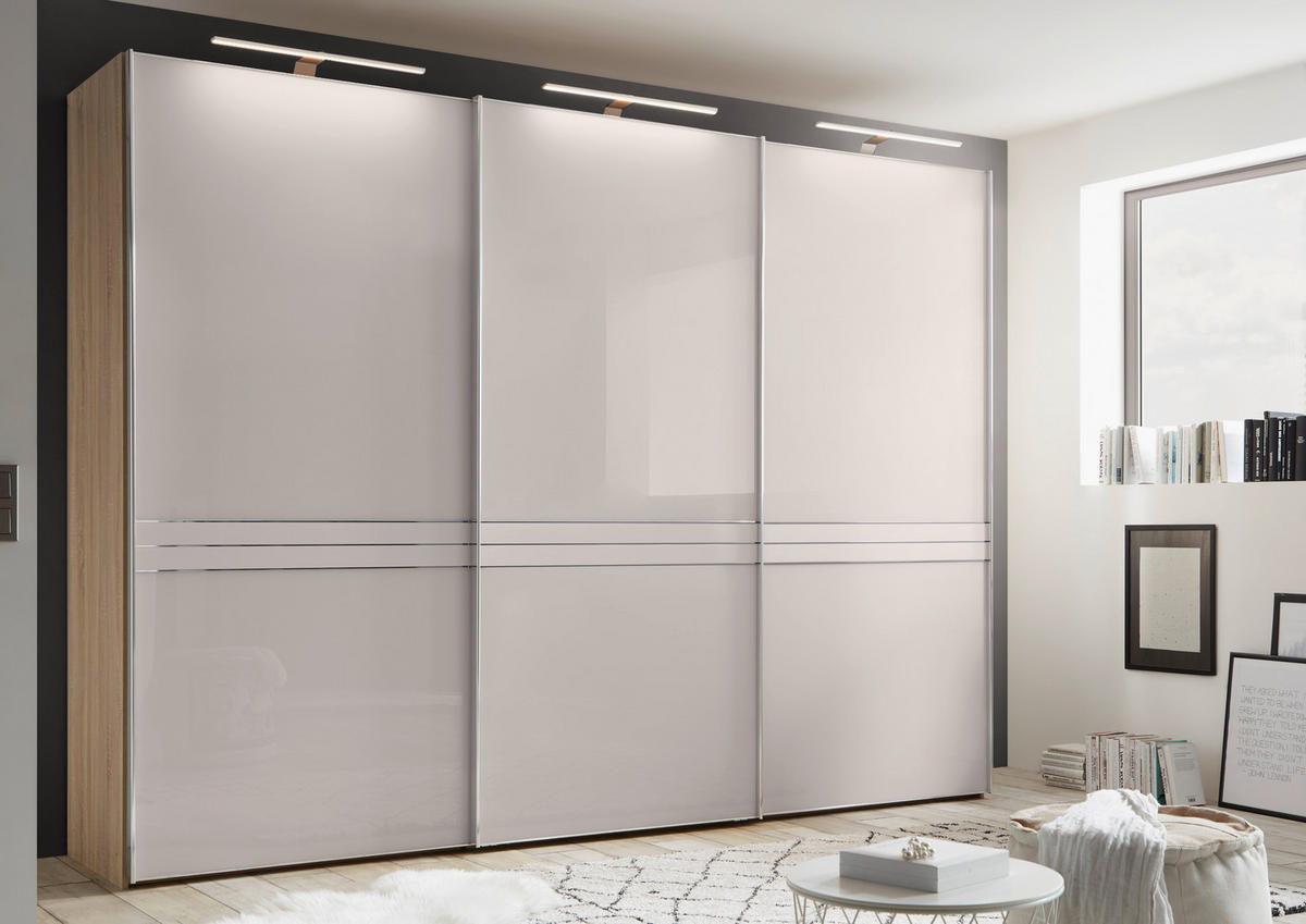 ORMAR - VISEĆA KLIZNA VRATA sonoma hrast  249/222/68 cm  - boja hroma/sonoma hrast, Dizajnerski, staklo/metal (249/222/68cm) - Moderano
