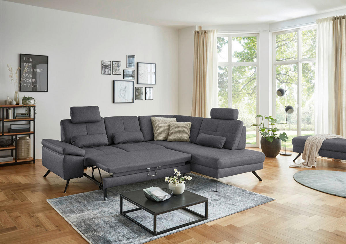 ECKSOFA in Lederlook, Mikrofaser Grau  - Schwarz/Grau, Design, Textil/Metall (261/220cm) - Beldomo System