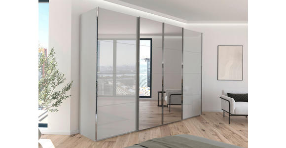 SCHWEBETÜRENSCHRANK  in Seidengrau  - Chromfarben/Seidengrau, Design, Glas/Holzwerkstoff (316/223/68cm) - Novel