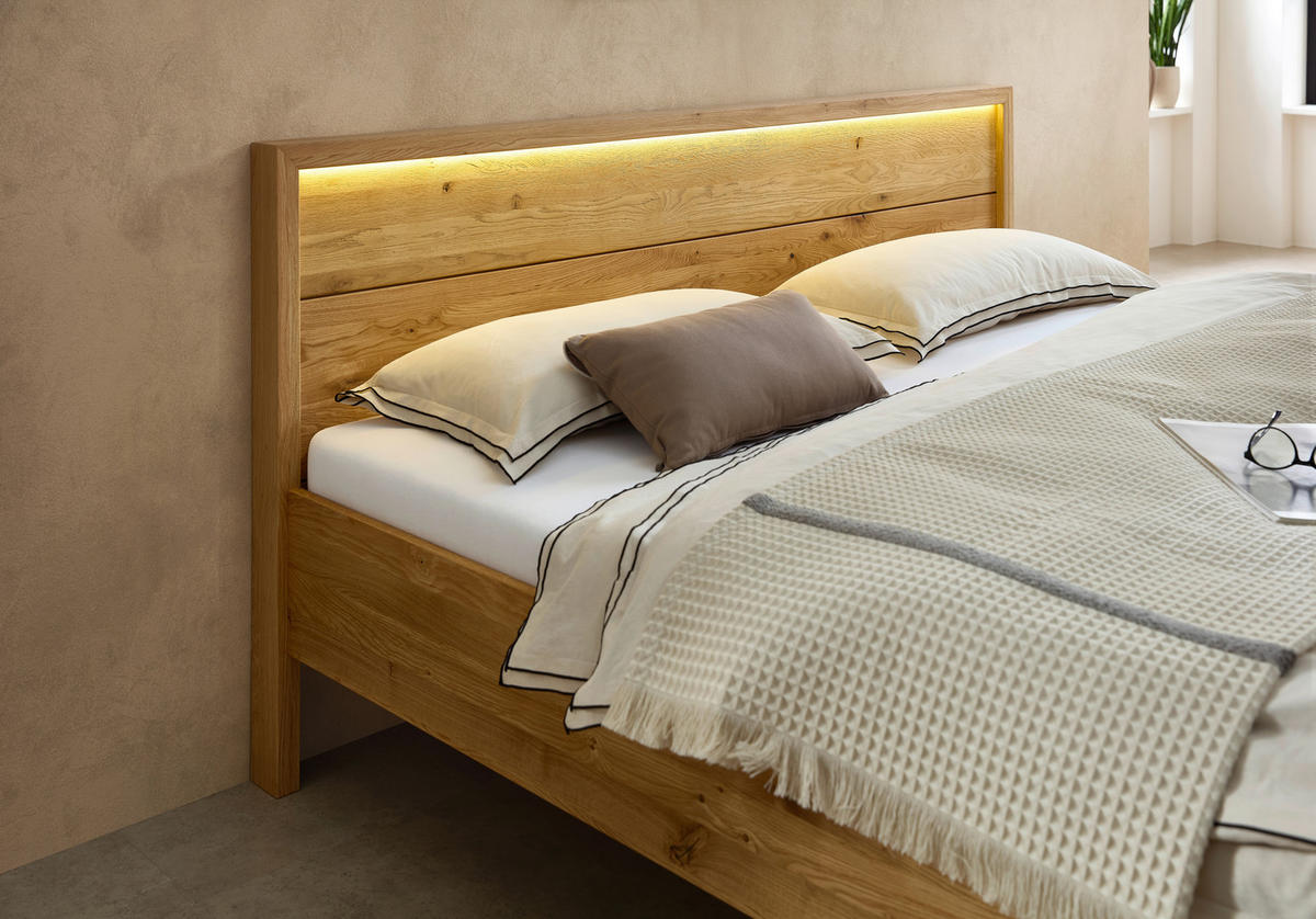 BETT 200/200 cm,  in Naturfarben, Wildeiche, Beleuchtung,  - Wildeiche/Naturfarben, MODERN, Holz (200/200cm) - MID.YOU