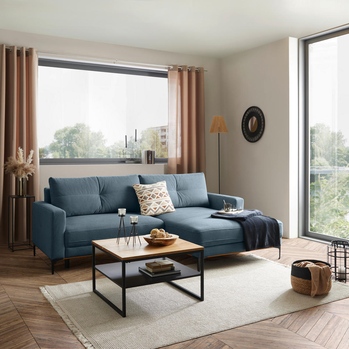 ECKSOFA in Hellblau  - Schwarz/Hellblau, Modern, Textil/Metall (238/162cm) - Ondega