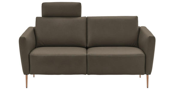 2-SITZER-SOFA  in Echtleder Graubraun   - Eichefarben/Graubraun, Natur, Leder/Holz (182/86/87cm) - Valnatura