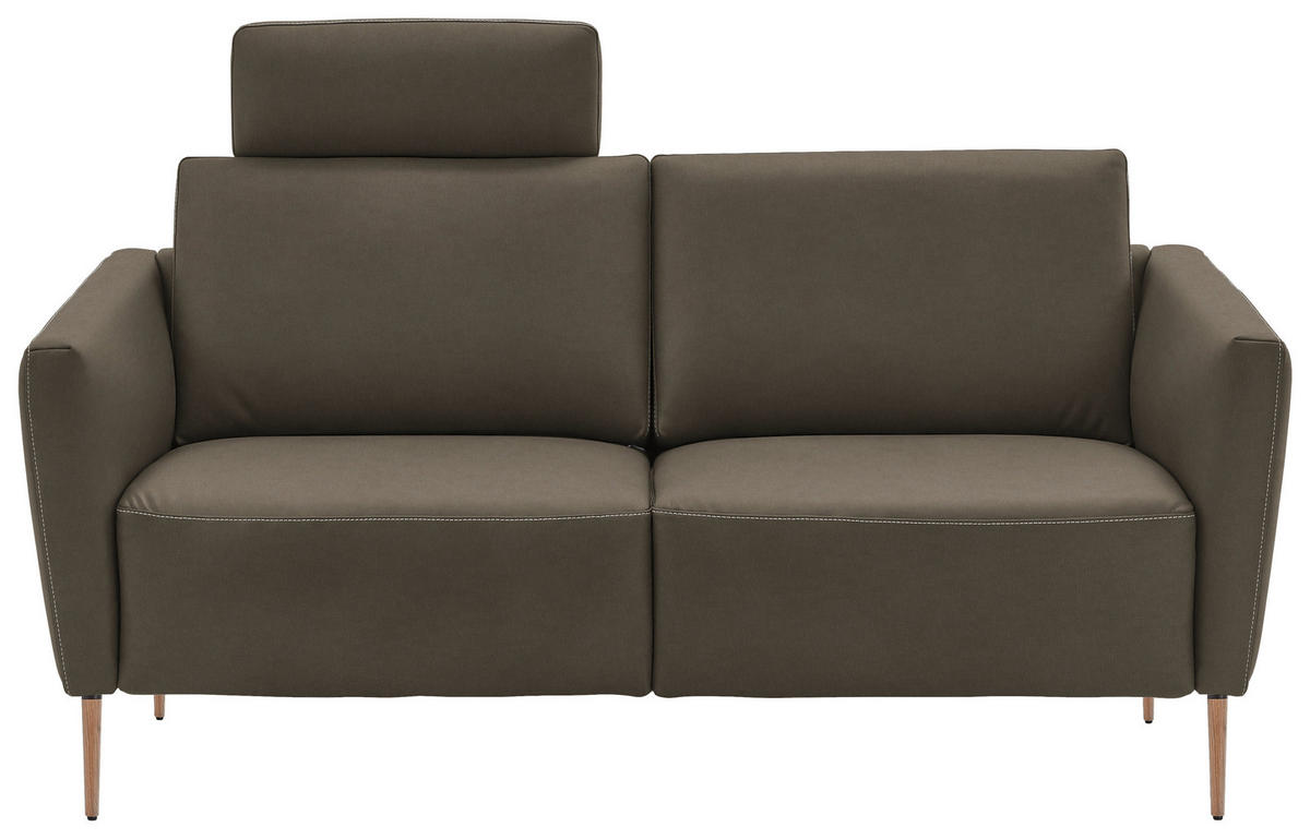 2-SITZER-SOFA  in Echtleder Graubraun   - Eichefarben/Graubraun, Natur, Leder/Holz (182/86/87cm) - Valnatura