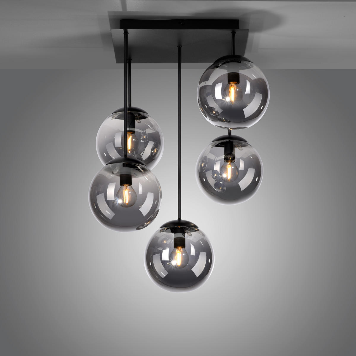 DECKENLEUCHTE 39/39/58,5 cm   - Schwarz, Basics, Glas/Kunststoff (39/39/58,5cm)