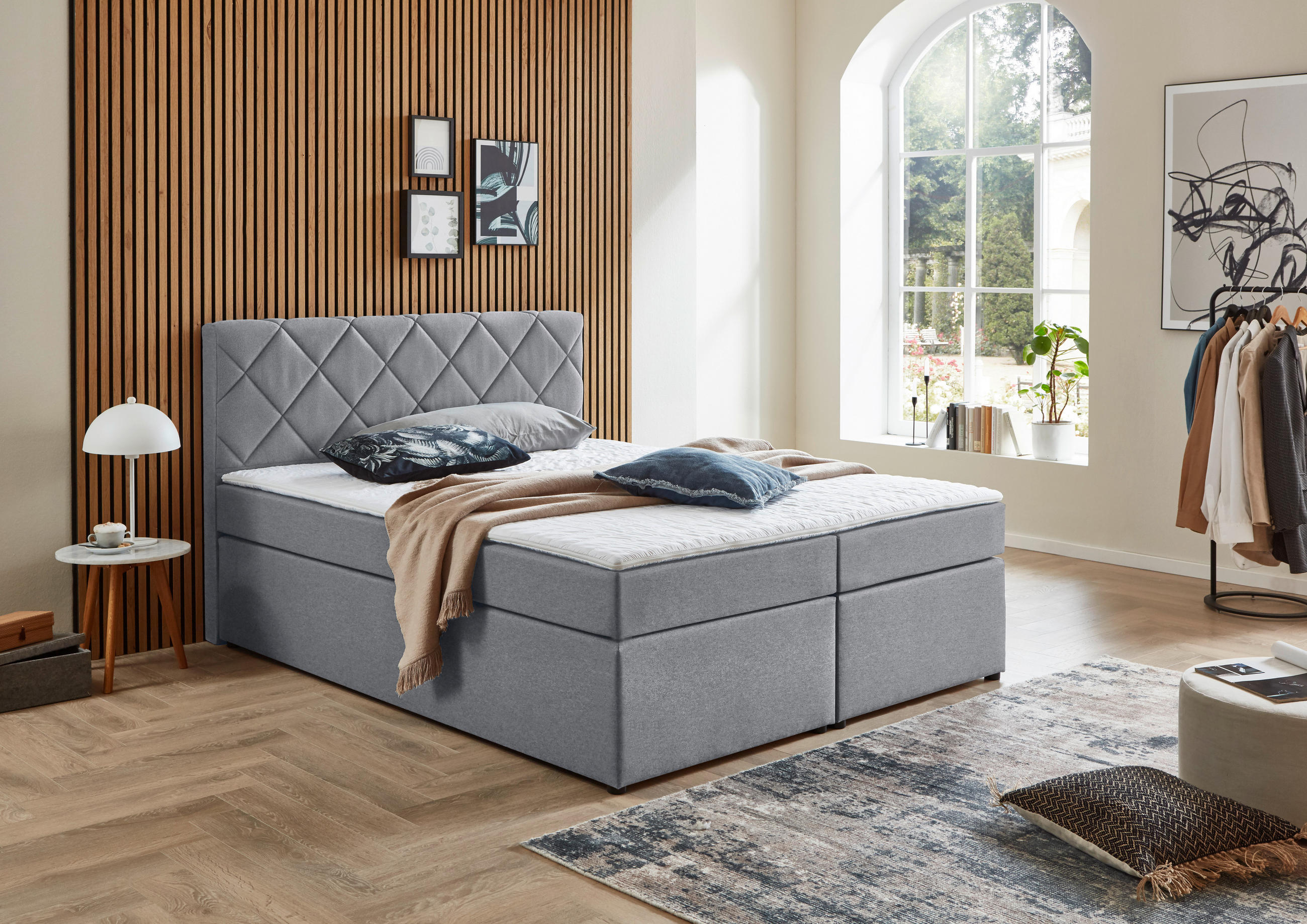 BOXSPRINGBETT 180/200 cm  in Grau  - Schwarz/Grau, KONVENTIONELL, Kunststoff/Textil (180/200cm) - Boxxx
