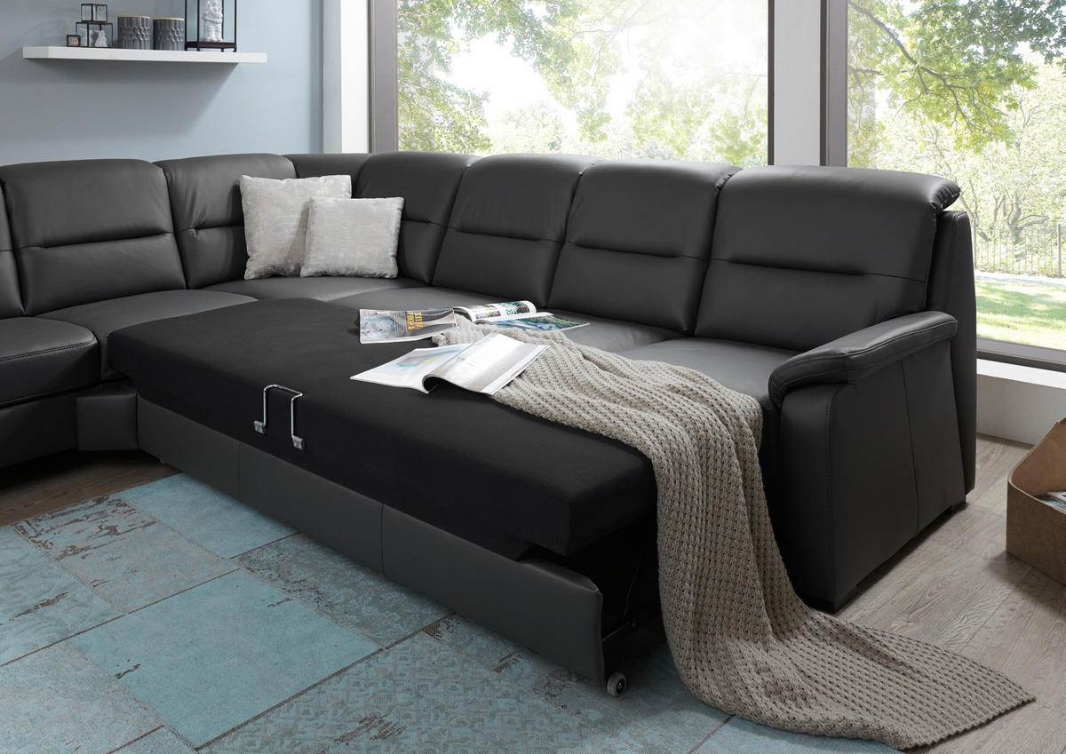 ECKSOFA BELDOMO premium Anthrazit Echtleder  - Anthrazit/Schwarz, KONVENTIONELL, Leder/Holz (245/303cm) - Beldomo Premium