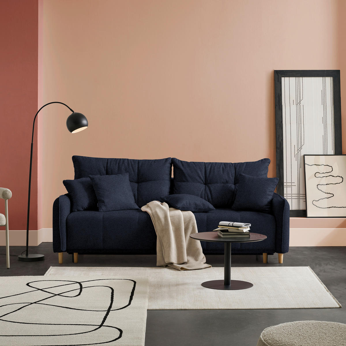 SCHLAFSOFA  in Struktur Dunkelblau  - Buchefarben/Dunkelblau, Design, Holz/Textil (217/97/101cm) - Carryhome