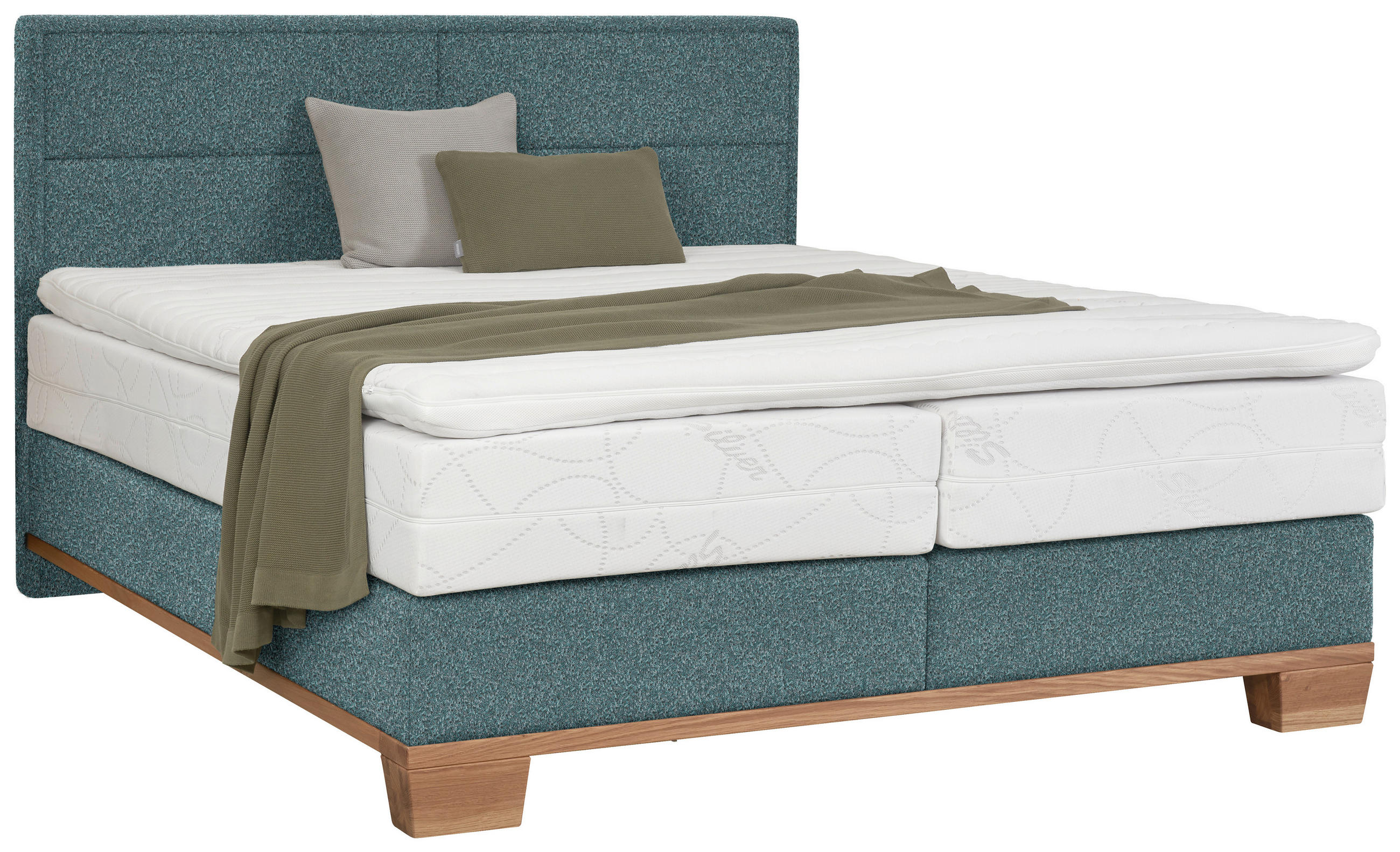 BOXSPRINGBETT 200/200 cm  in Eichefarben, Petrol  - Eichefarben/Petrol, Natur, Holz/Textil (200/200cm) - Valnatura