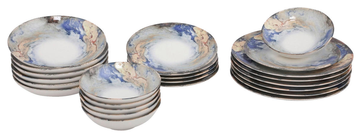 KOMBISERVICE Blau, Braun, Weiß 24-teilig 6 Personen  - Blau/Braun, Basics, Keramik (25/25/2cm) - P & B