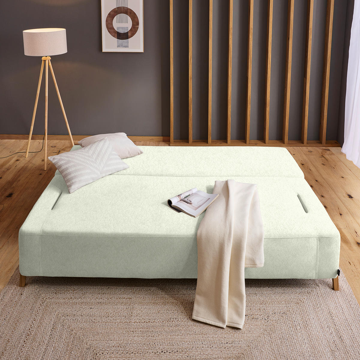 SCHLAFSOFA Teddystoff Weiß  - Naturfarben/Weiß, Design, Holz/Textil (211/88/102cm) - Niels Andersson