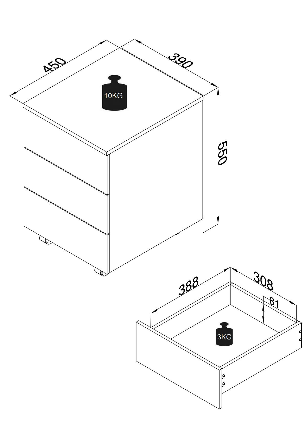 ROLLCONTAINER Honigeiche, Anthrazit  - Honigeiche/Anthrazit, MODERN, Holzwerkstoff/Kunststoff (39/55/45cm) - MID.YOU