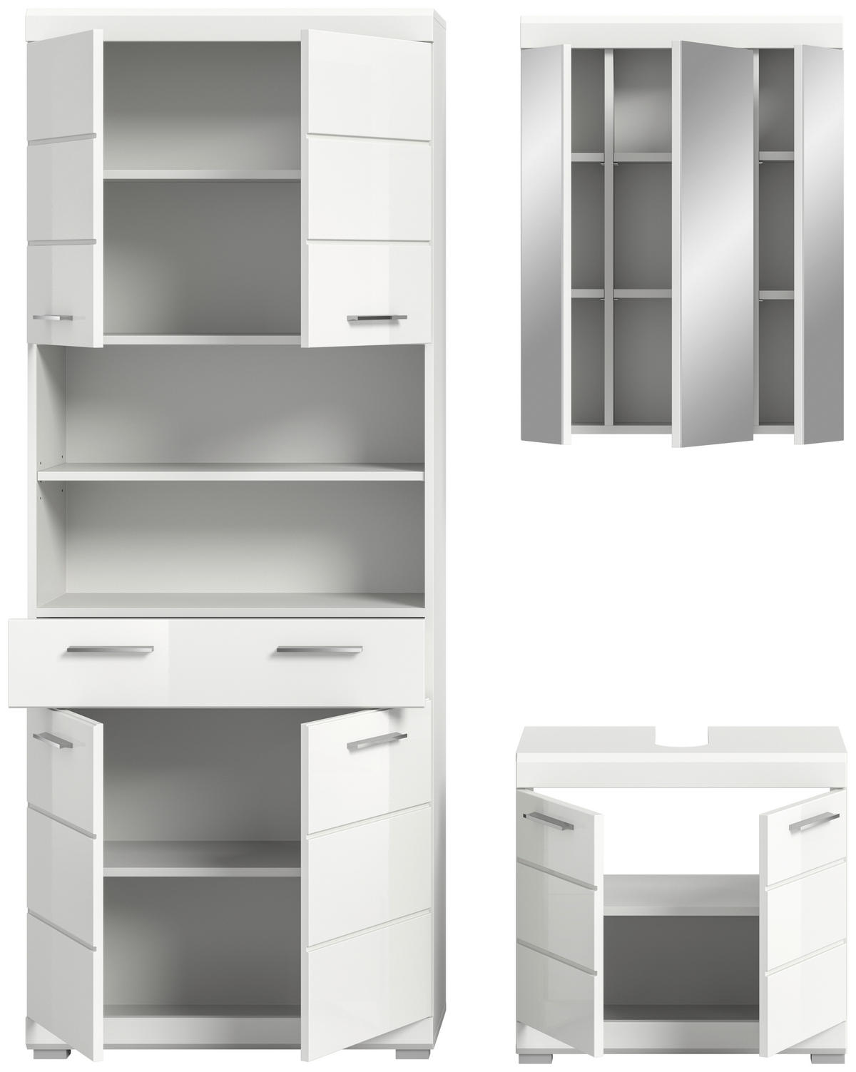 BADEZIMMER 3-teilig  in  - Weiß Hochglanz/Silberfarben, MODERN, Holzwerkstoff/Kunststoff (134cm) - MID.YOU
