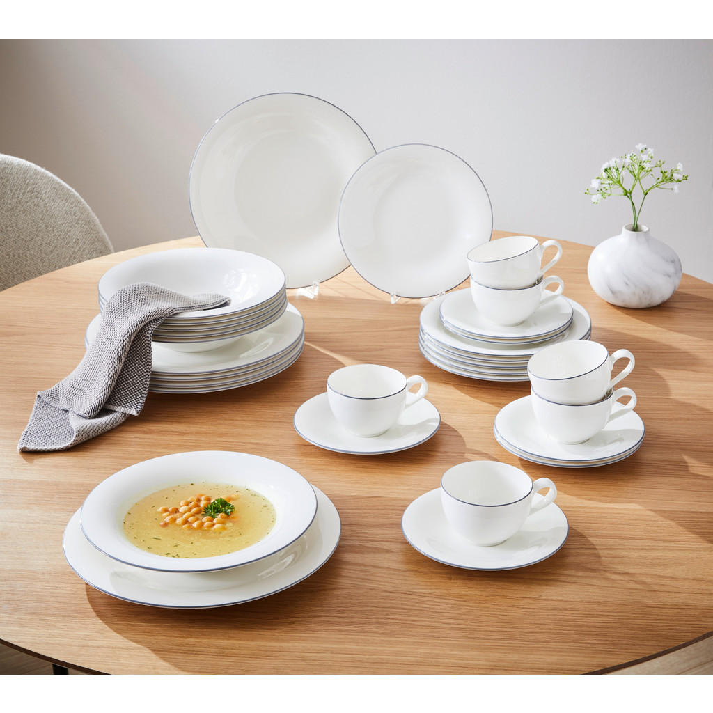 Thumbnail - Villeroy & Boch Kaffeeset Grey Lines, Weiß, Grau, Keramik, 18-teilig, 250 ml,250 ml, Essen & Trinken, Geschirr, Geschirr...