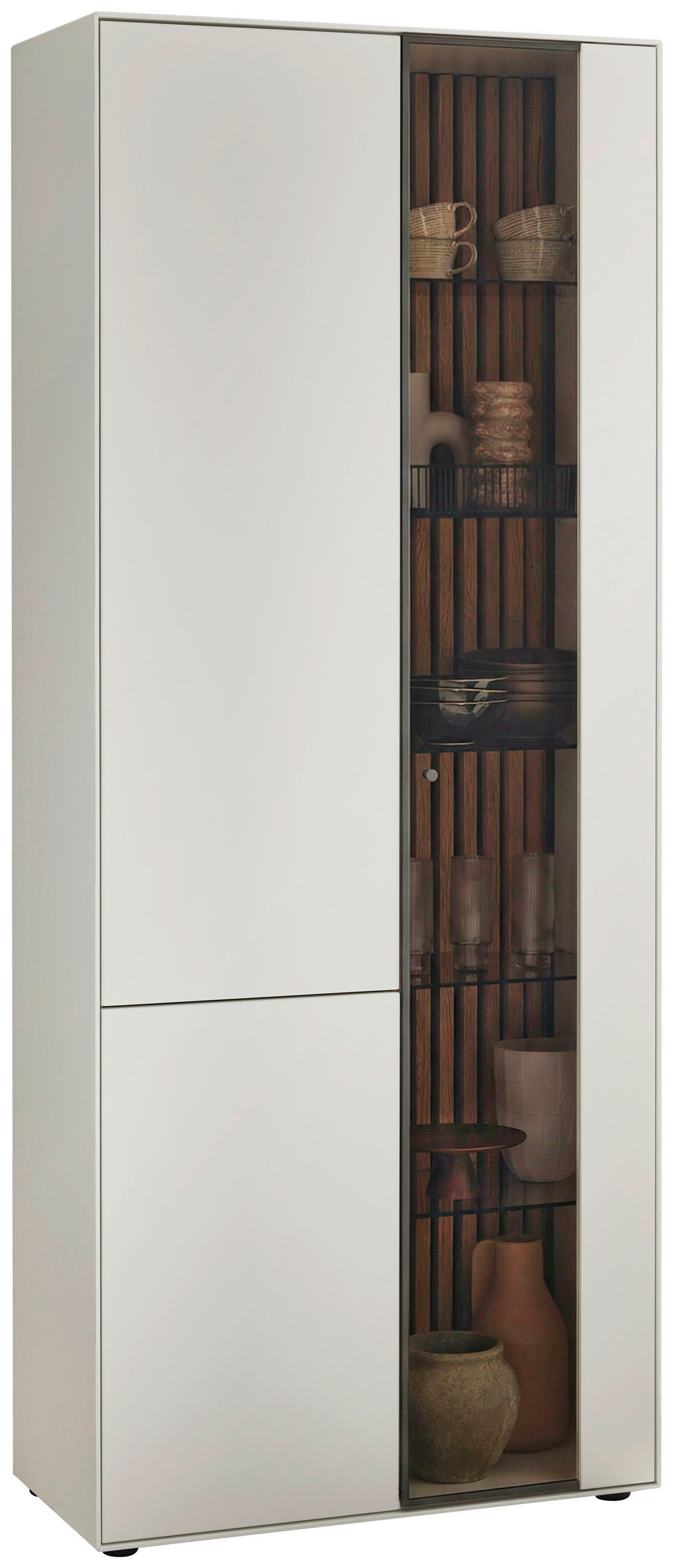 VITRINE  in massiv Kernbirke, Kerneiche Weiß, Eichefarben - Eichefarben/Anthrazit, Design, Glas/Holz (85/205/39cm) - Johann Jakob