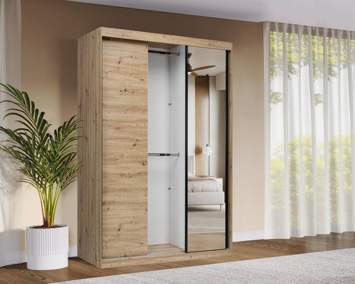 SCHIEBETÜRENSCHRANK 150/215/59,5 cm 3-türig  - Schwarz/Eiche Artisan, MODERN, Holzwerkstoff/Metall (150/215/59,5cm) - MID.YOU