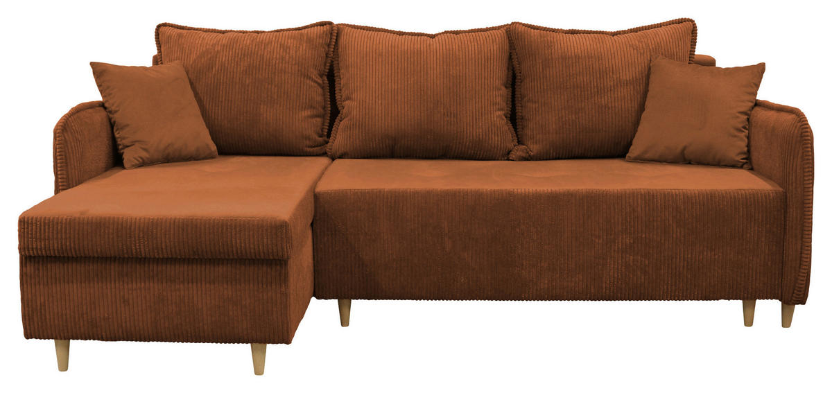 ECKSOFA TEDDY in Cord, Bouclé Rot  142/215 cm  - Rot/Naturfarben, Design, Holz/Textil (142/215cm) - MID.YOU