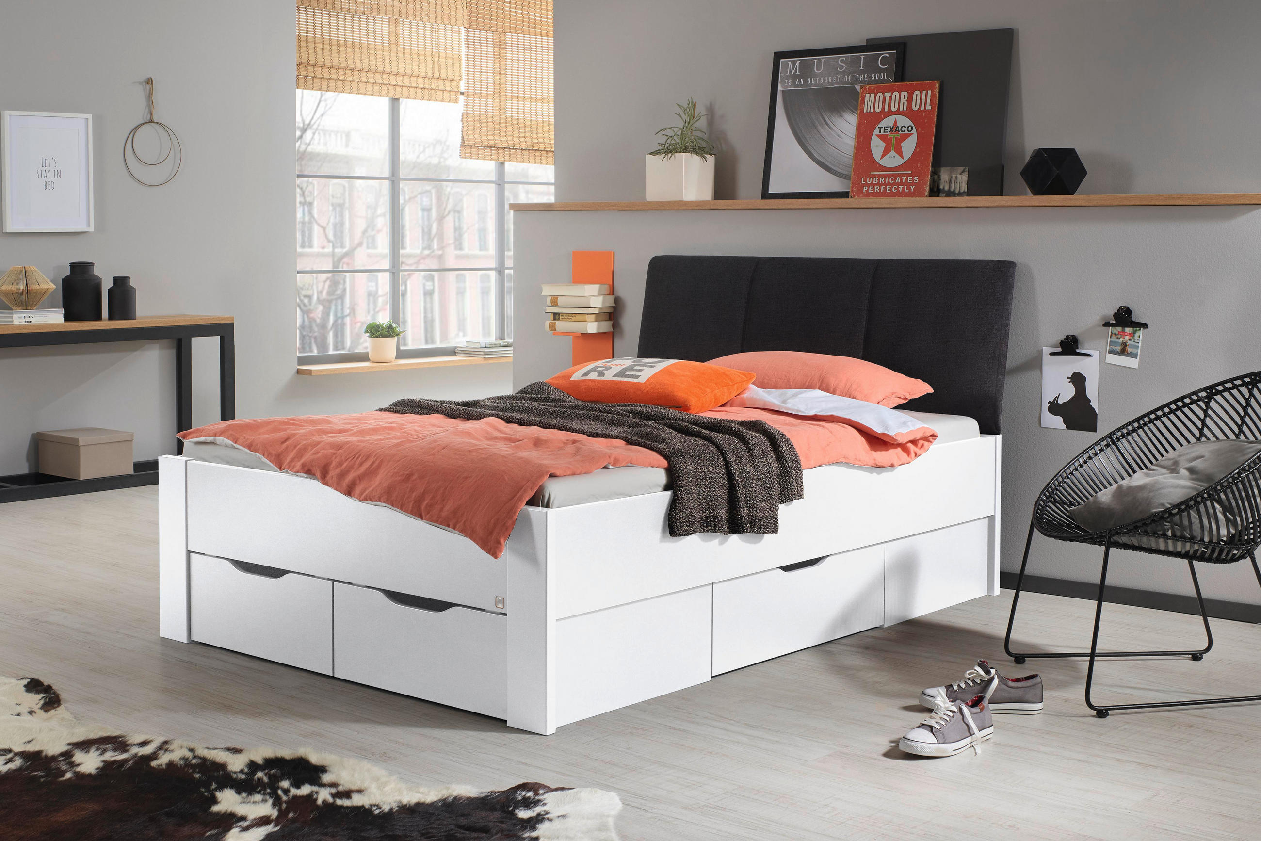 STAURAUMBETT 120/200 cm  in Weiß  - Schwarz/Weiß, Design, Holzwerkstoff (120/200cm) - Xora