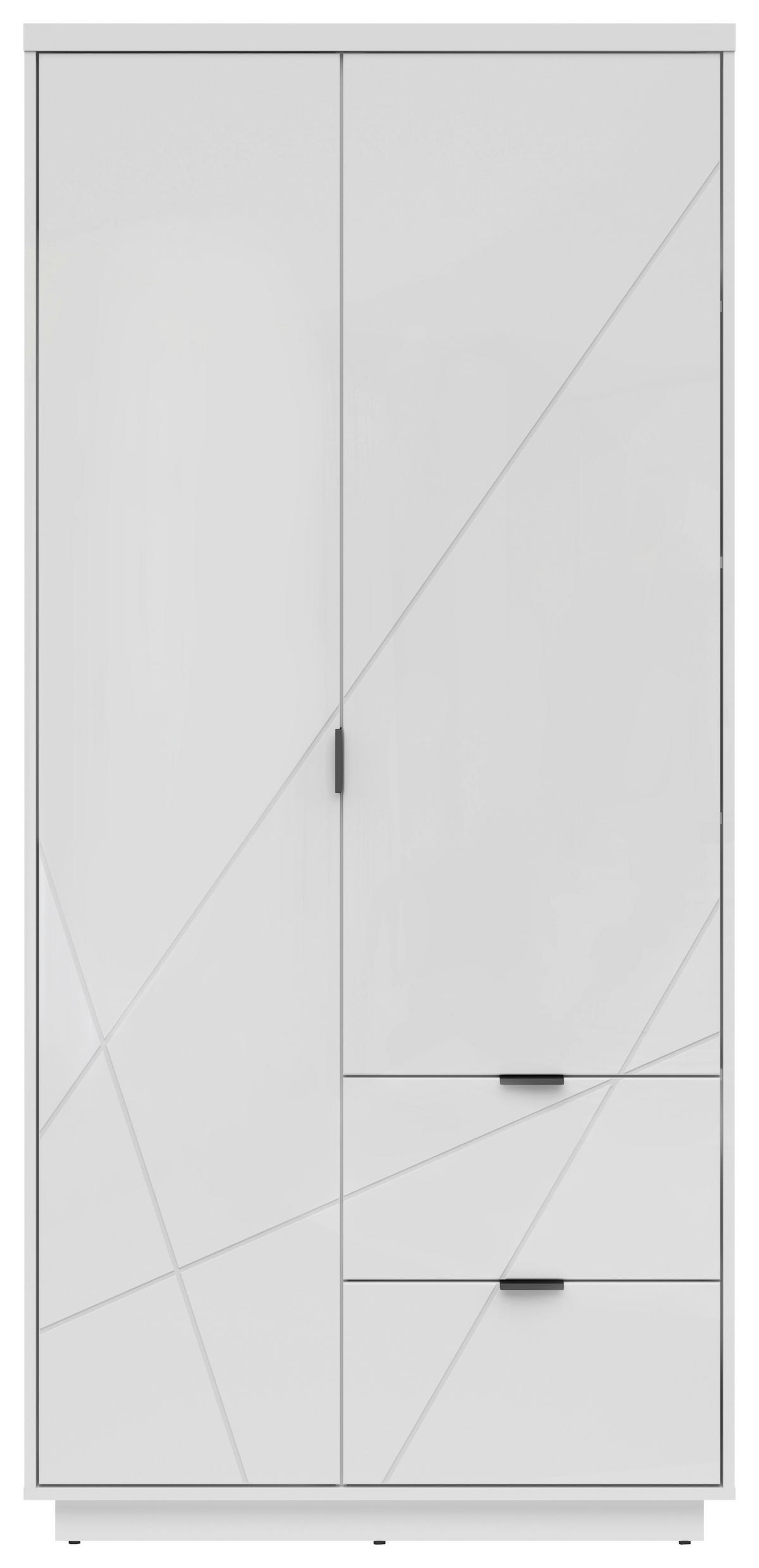 NYÍLÓAJTÓS SZEKRÉNY fehér, magasfényű fehér  - fekete/magasfényű fehér, Modern, faalapú anyag/fém (94/200,5/56,5cm) - MID.YOU