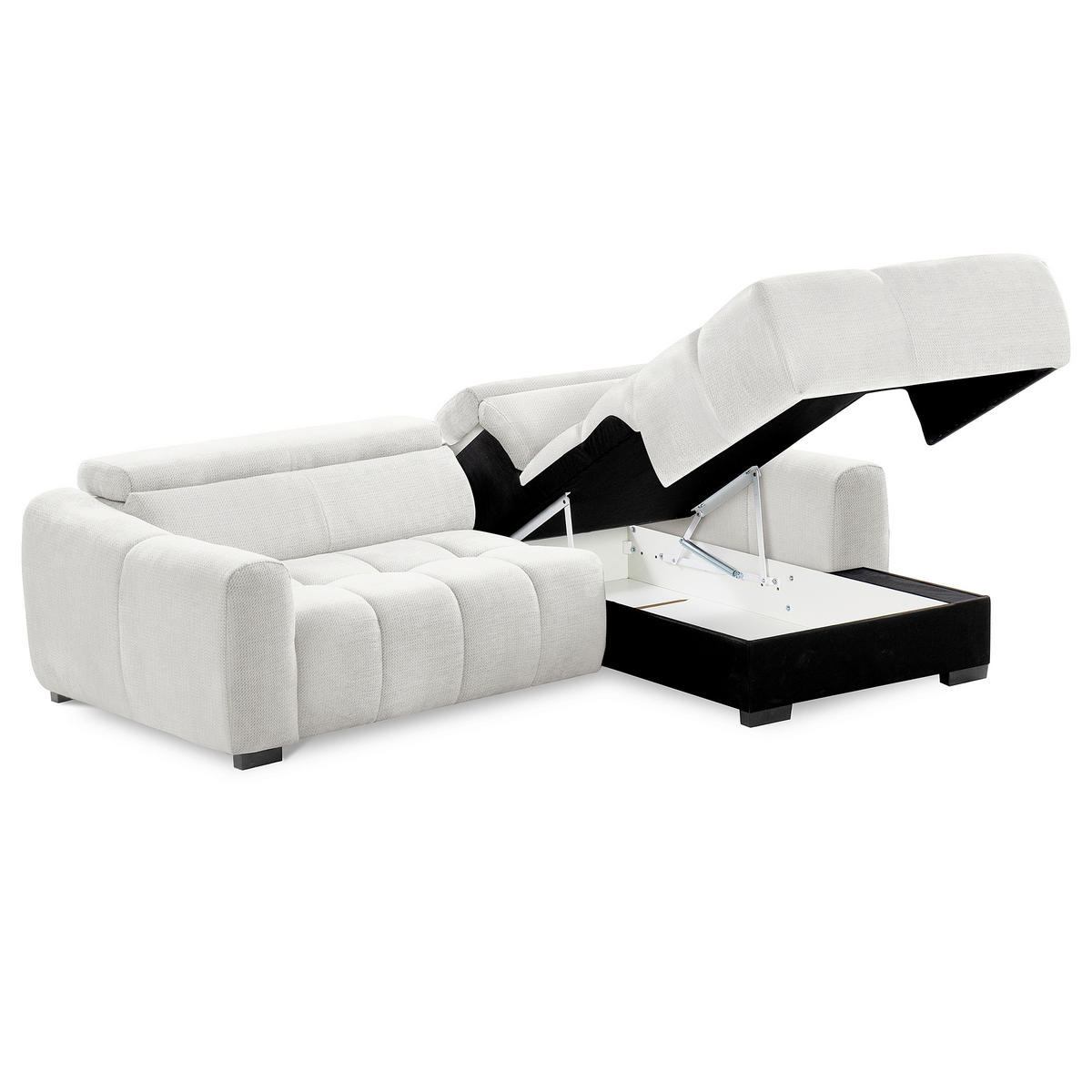 ECKSOFA AVEIRO Silberfarben Webstoff Bettkasten, Kopfteilverstellung, Sitzvorzug  - Silberfarben/Schwarz, Design, Kunststoff/Textil (274/177cm) - Livetastic