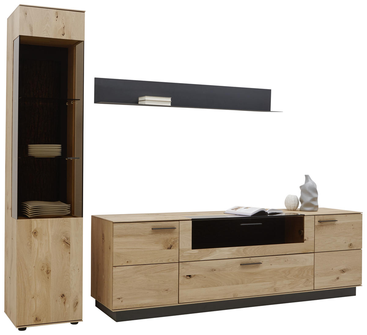 WOHNWAND  in Anthrazit, Eichefarben, Bronzefarben  269/205/49 cm  - Eichefarben/Anthrazit, Natur, Glas/Holz (269/205/49cm) - Valnatura