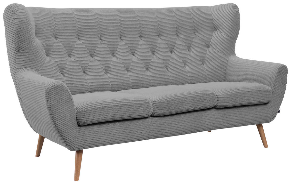 3-SITZER-SOFA Cord Hellgrau  - Hellgrau, Design, Holz/Textil (187/101/95cm) - Stylife